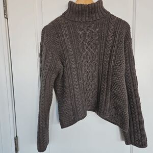 Paul James Fisherman Cabled Turtleneck‎ Sweater, Grey/Brown Heather, Size Large